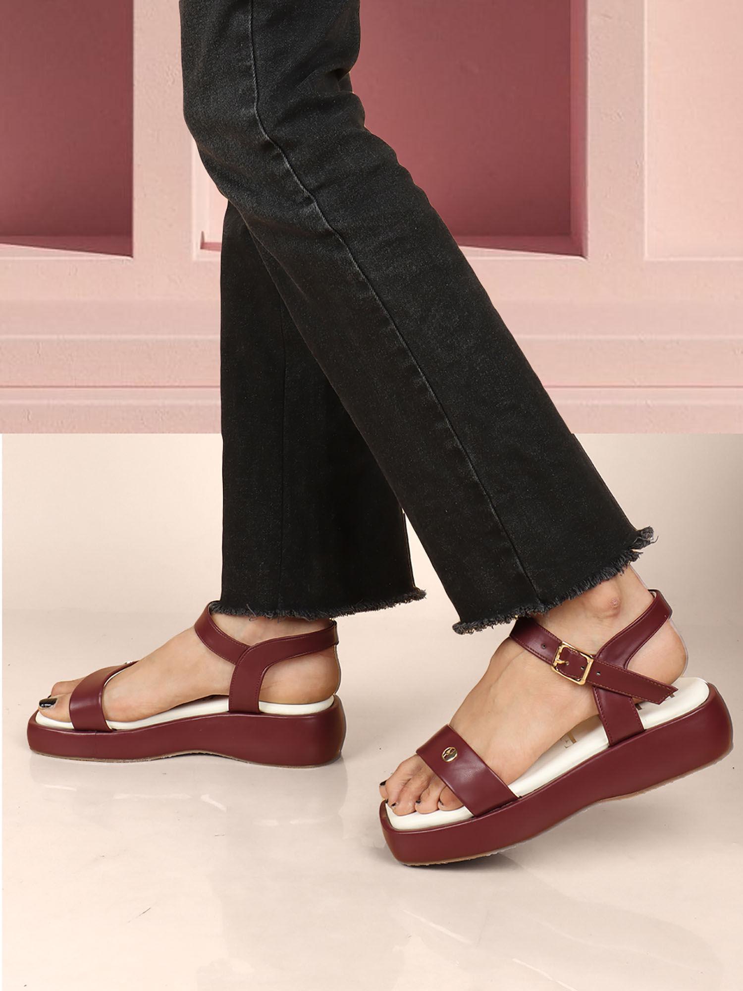 maroon women buckle sandals