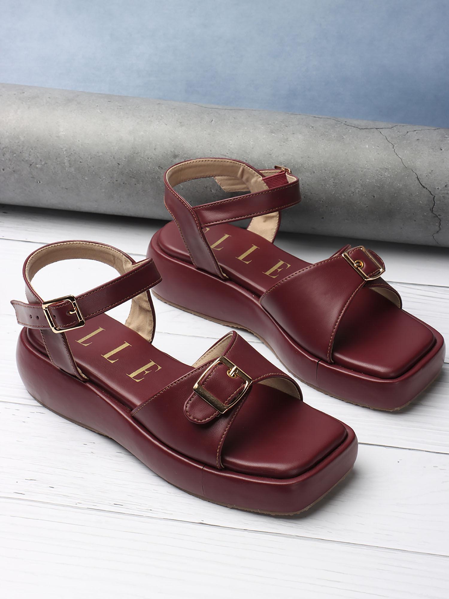 maroon women buckle sandals