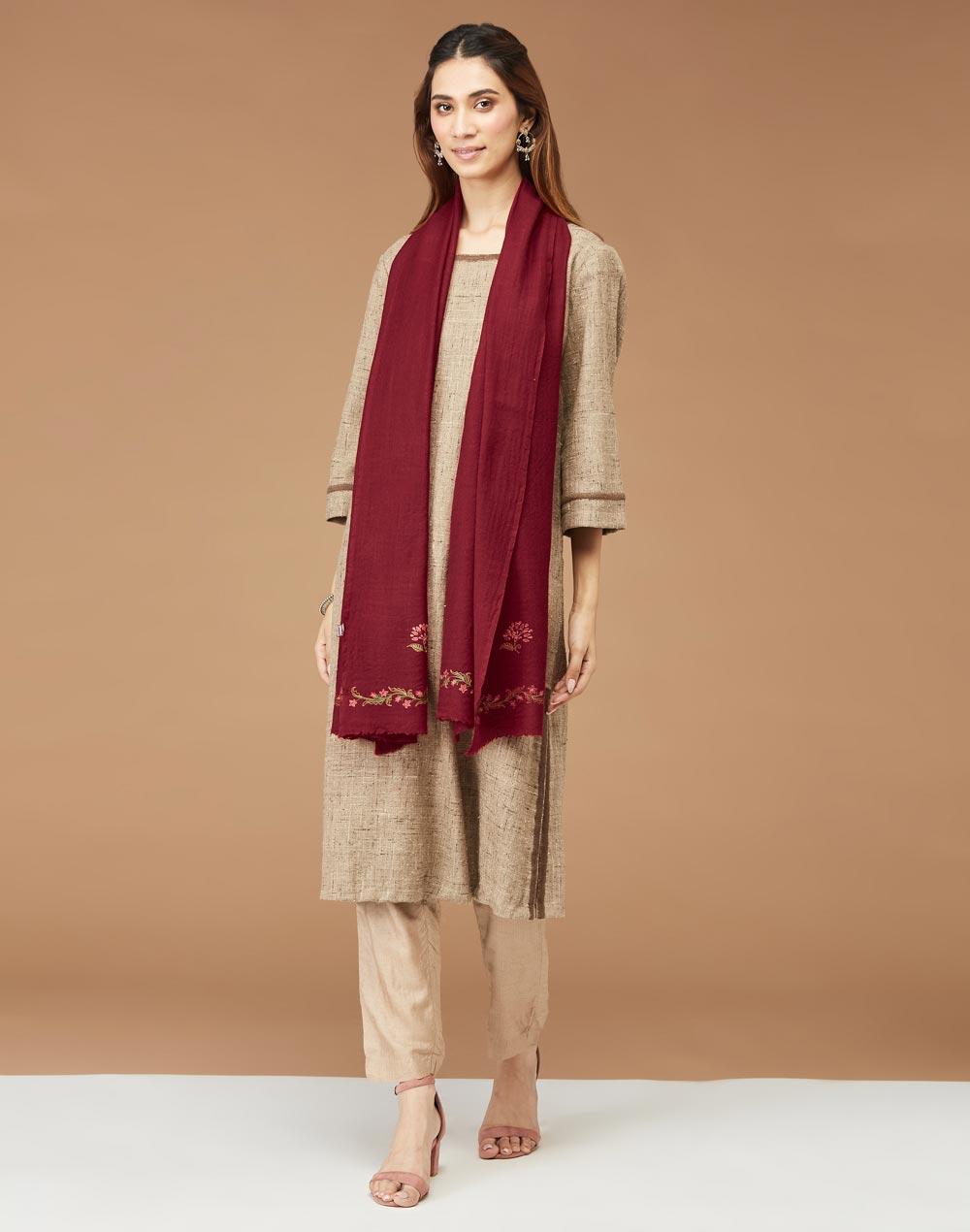 maroon wool embroidered stole