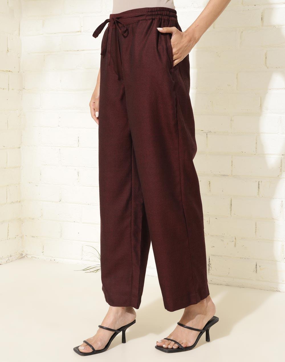 maroon wool regular fit formal pant