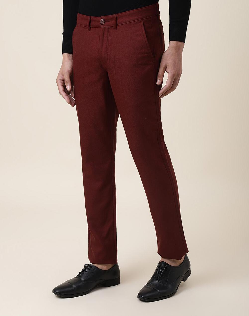 maroon wool slim fit pants