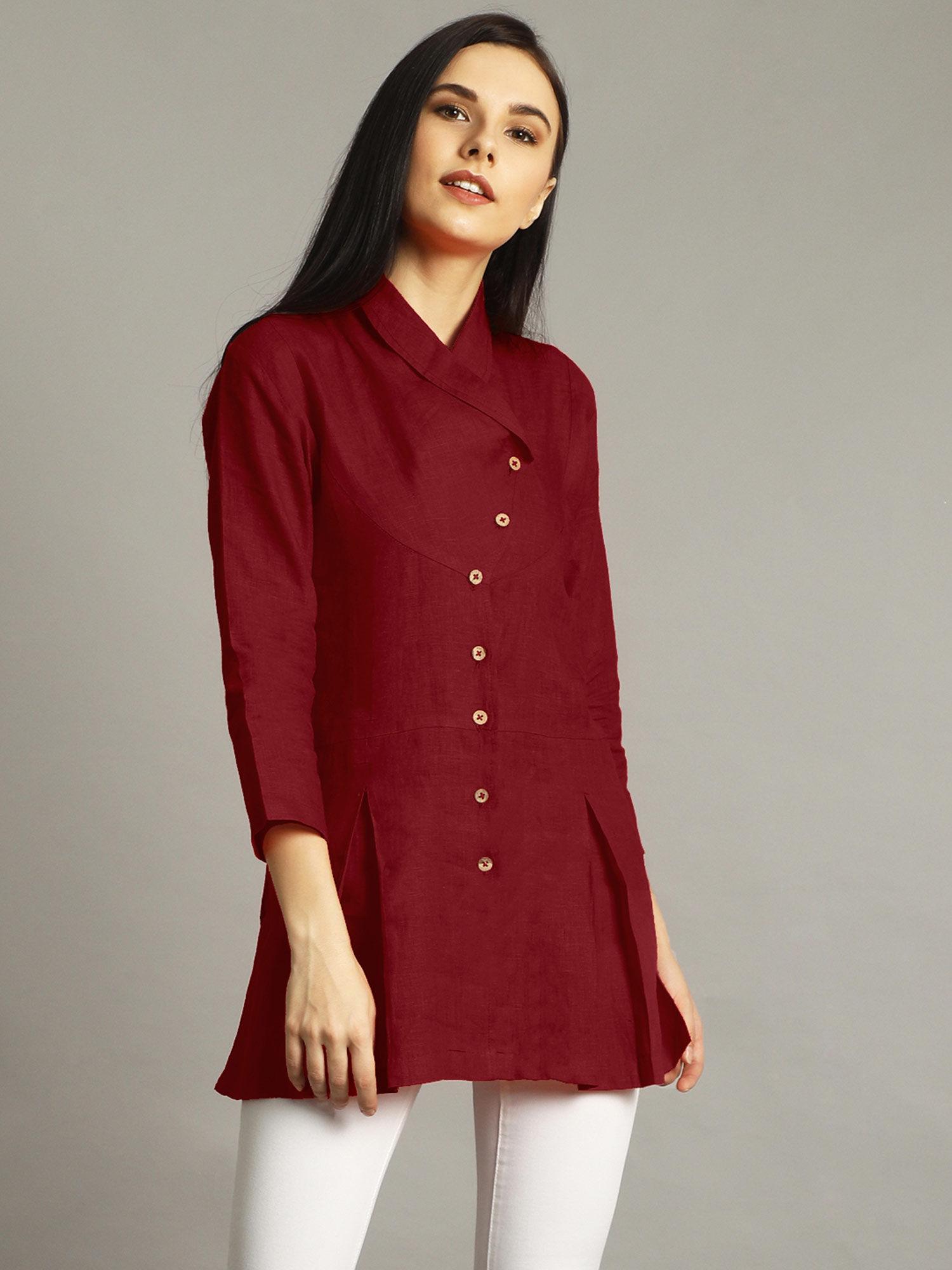 maroon wrap tunic