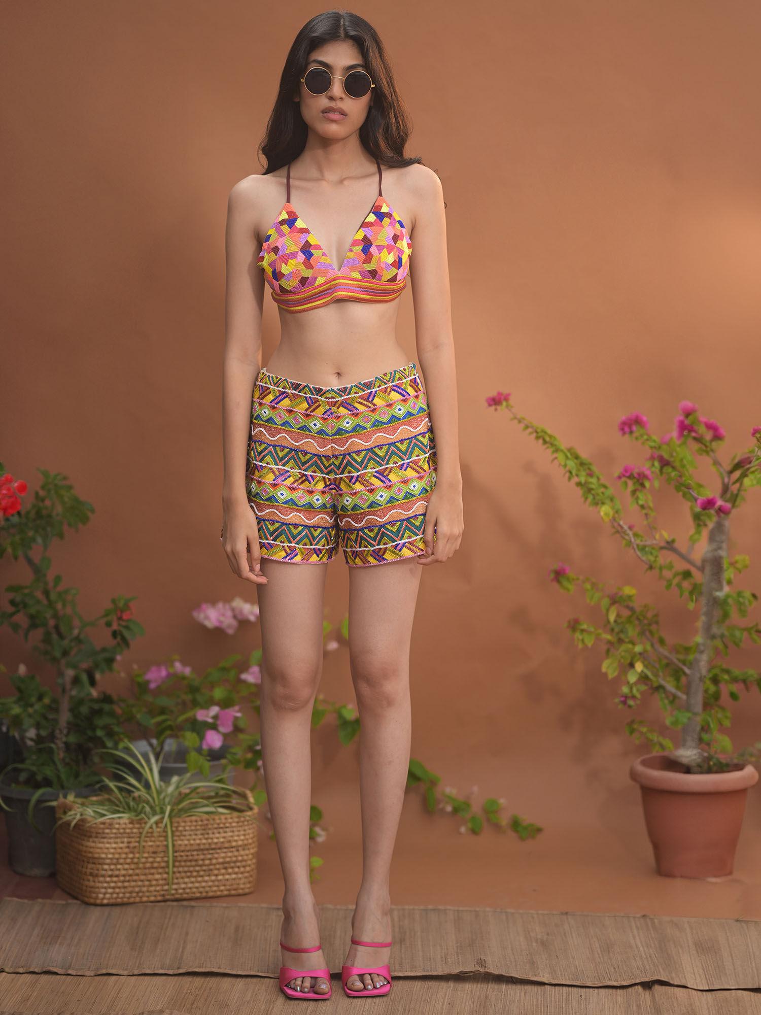 marrakesh cotton multi-color embroidered shorts