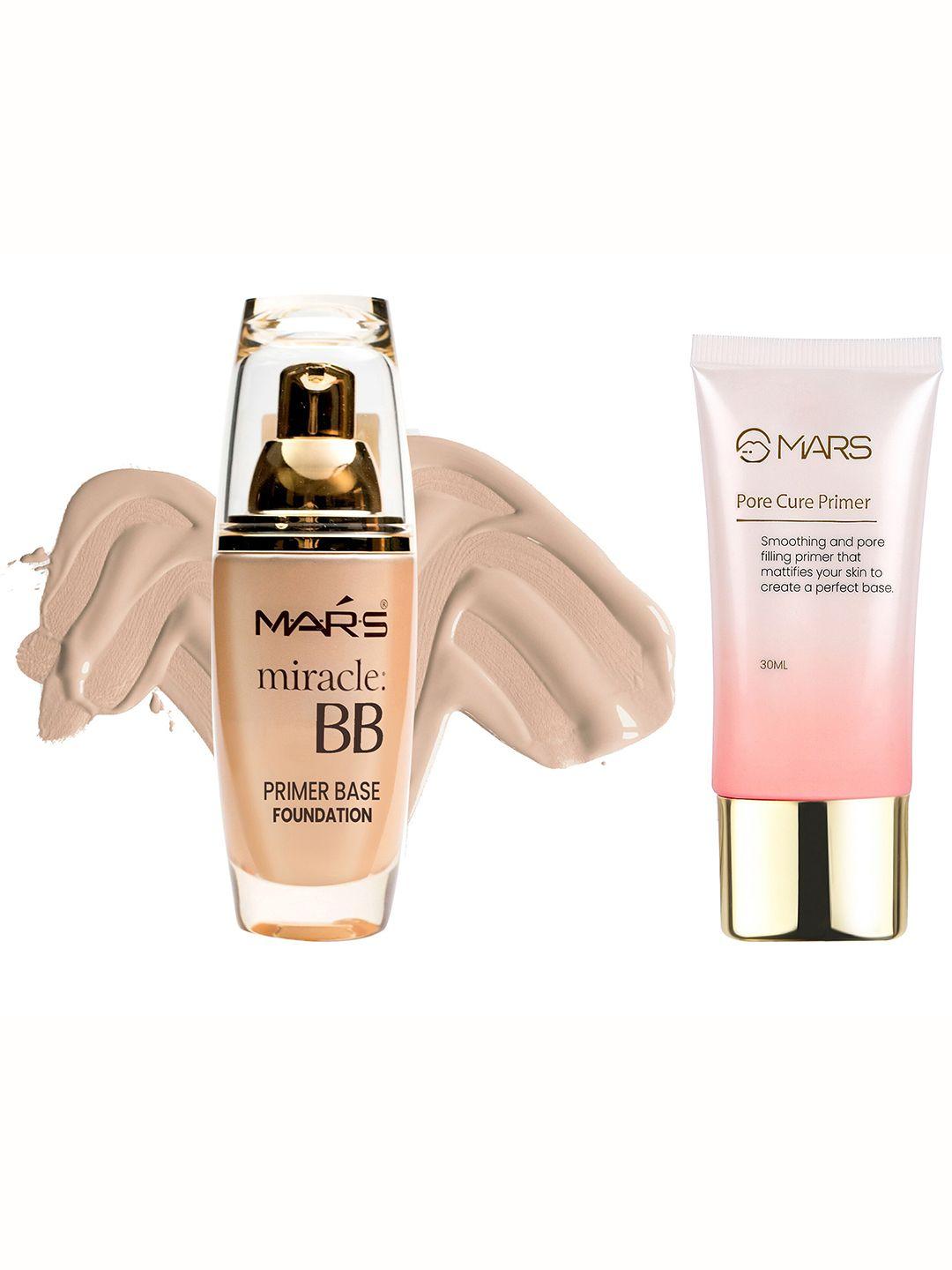 mars set of miracle bb primer base foundation - golden beige 60ml + pore cure primer 30 ml