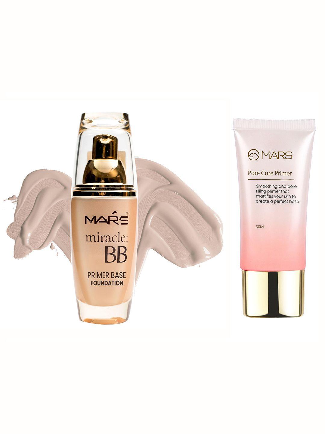 mars set of miracle bb primer base foundation - nude beige 60 ml + pore cure primer 30 ml