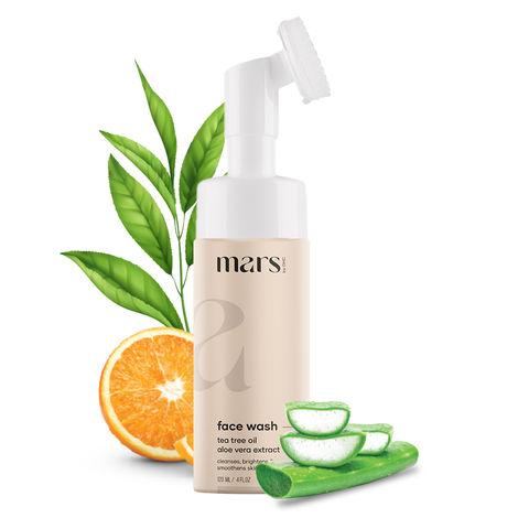 mars by ghc foaming face wash with deep cleansing brush for acne & oil control | with tea tree , aloe vera & essential oils | chemical free