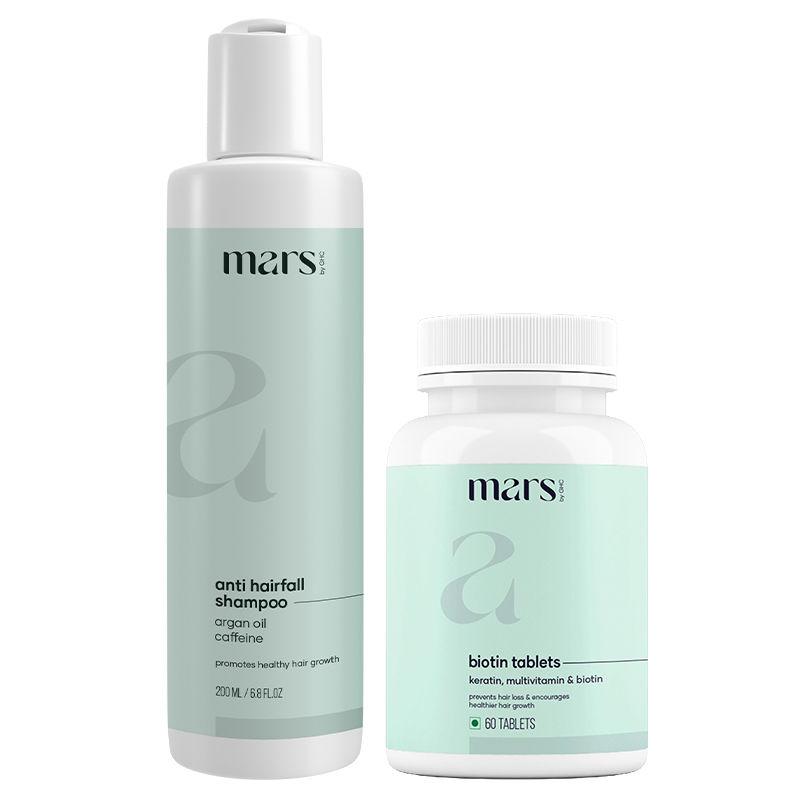 mars by ghc hairfall control kit - anti hairfall dht blocker shampoo & biotin tablets