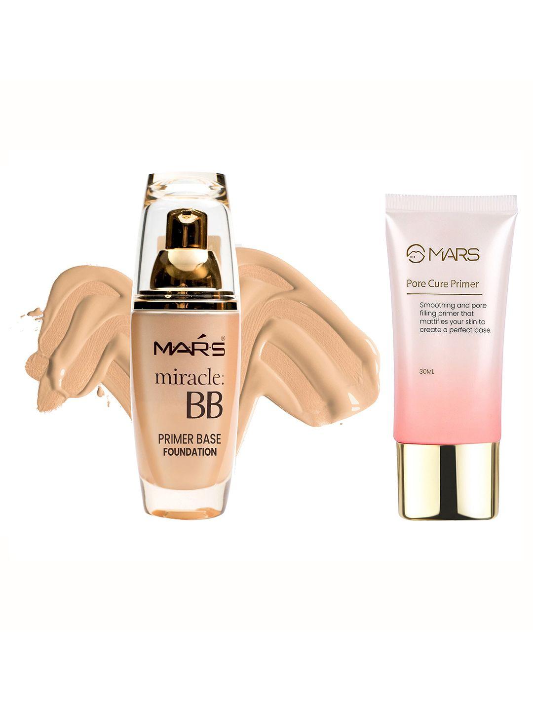 mars set of miracle bb primer base foundation - ivory 60 ml + pore cure primer 30 ml