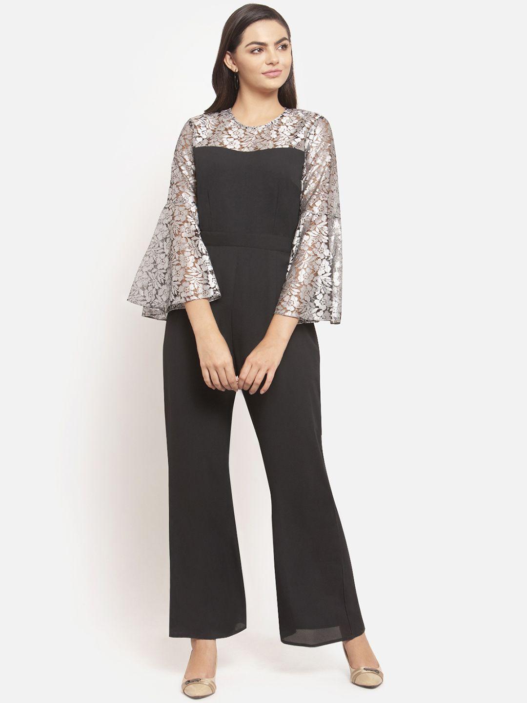 martini black & silver-toned self design basic jumpsuit