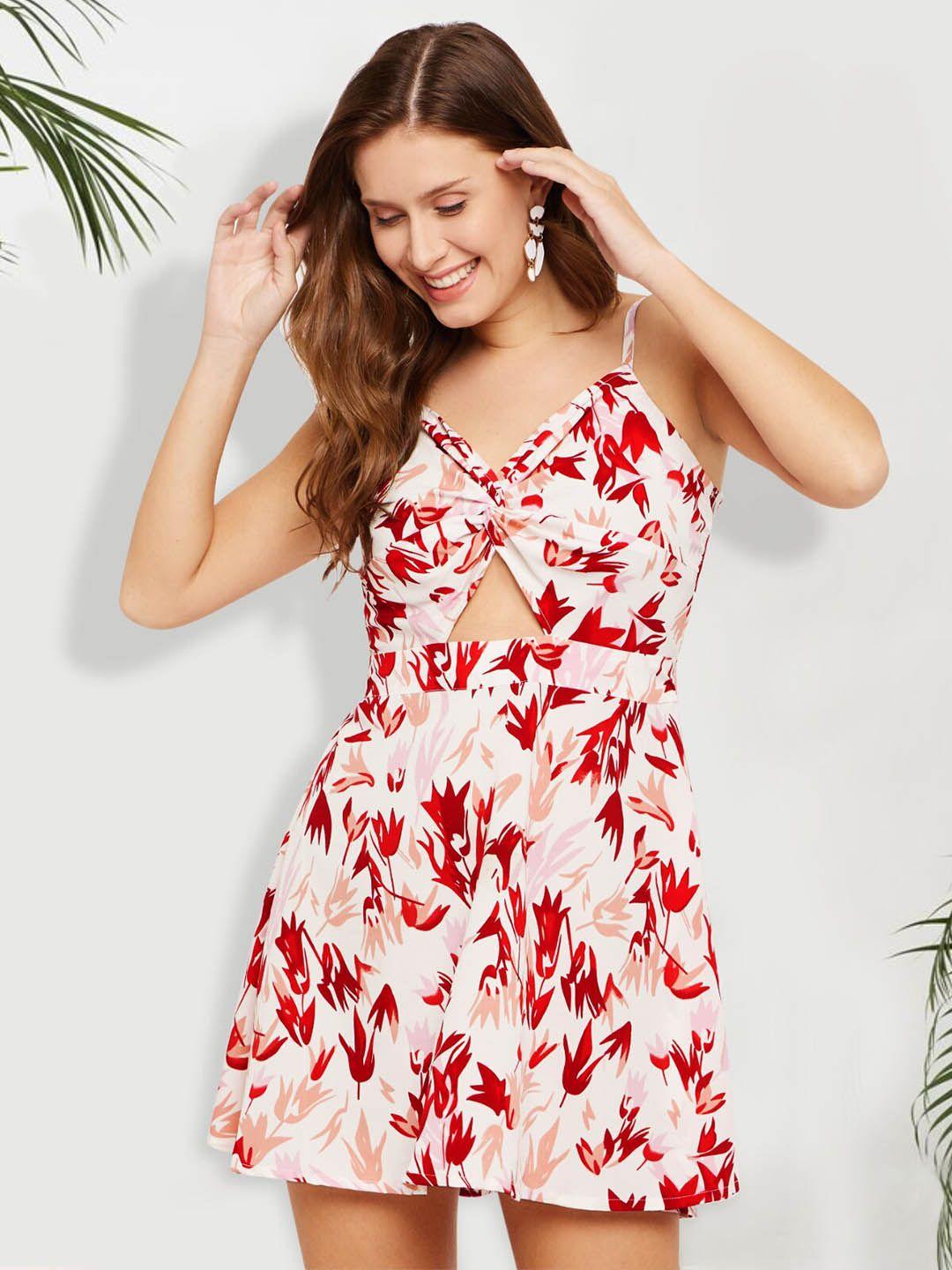 martini floral printed cut-outs crepe a-line mini dress