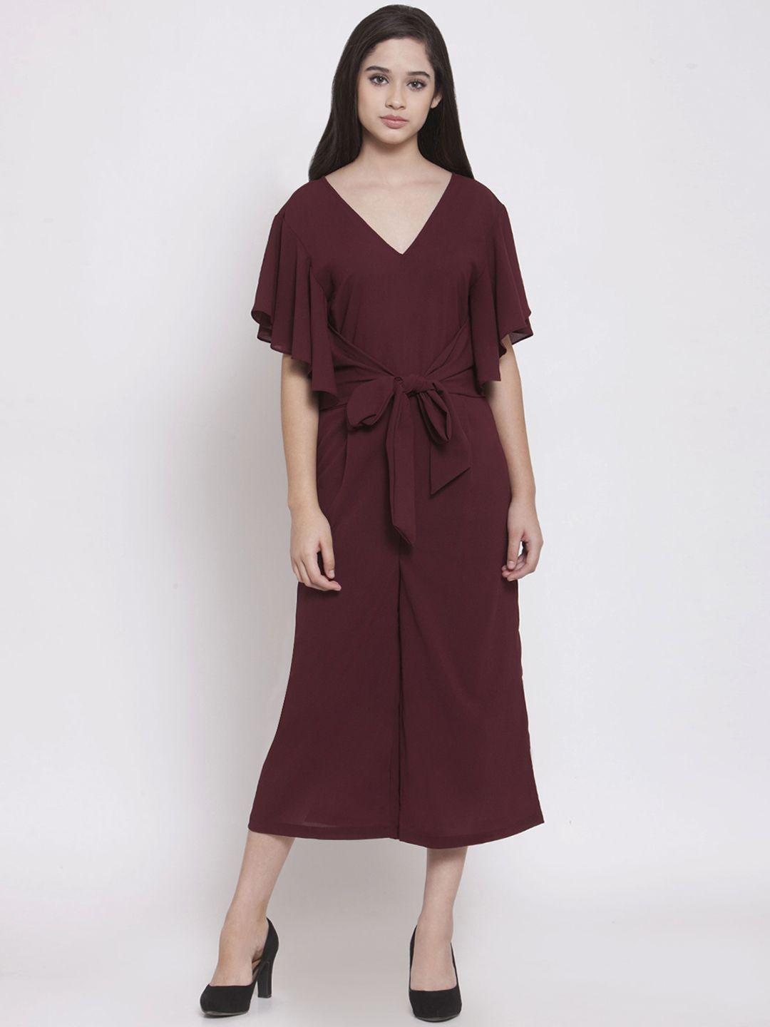 martini maroon solid culotte jumpsuit