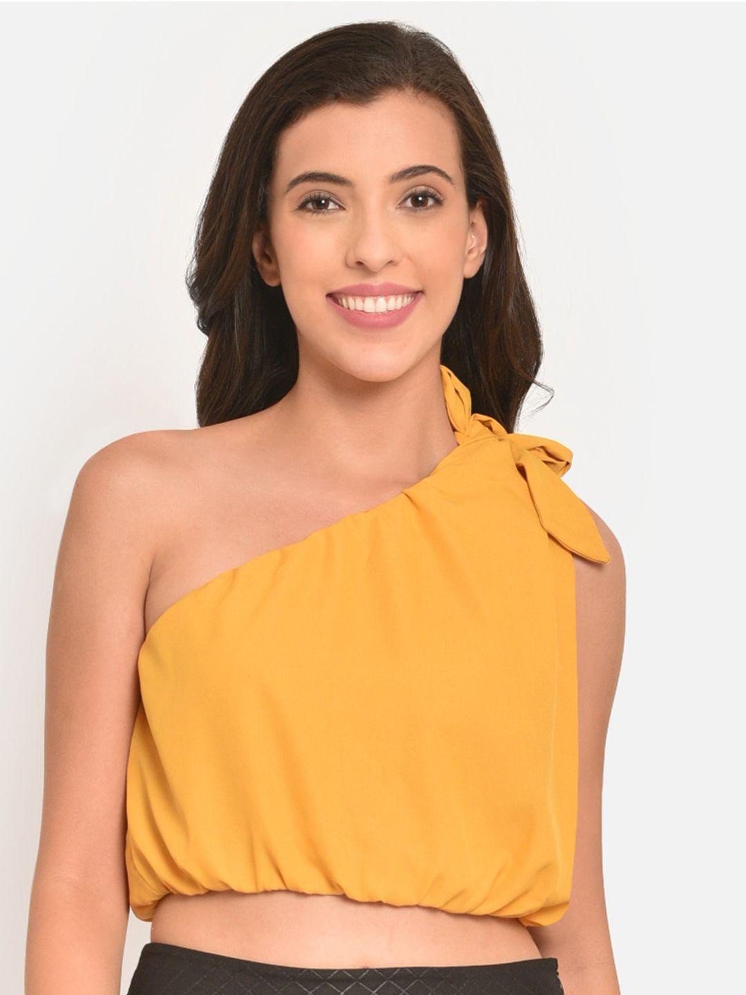 martini mustard yellow one shoulder knotting one shoulder top