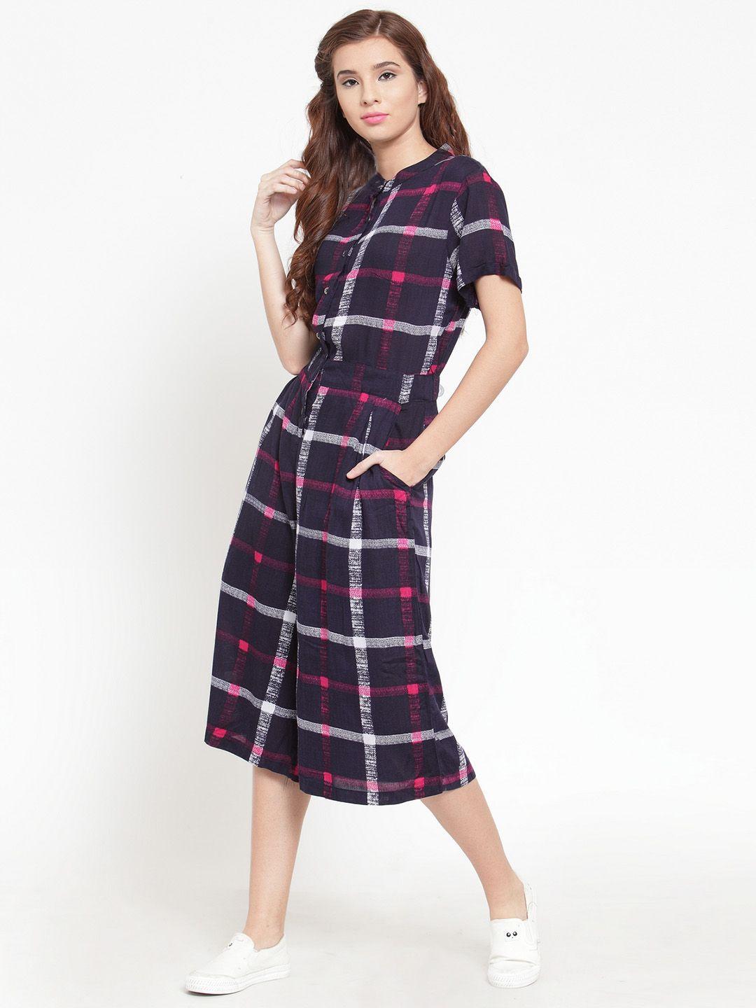 martini navy blue & pink checked culotte jumpsuit