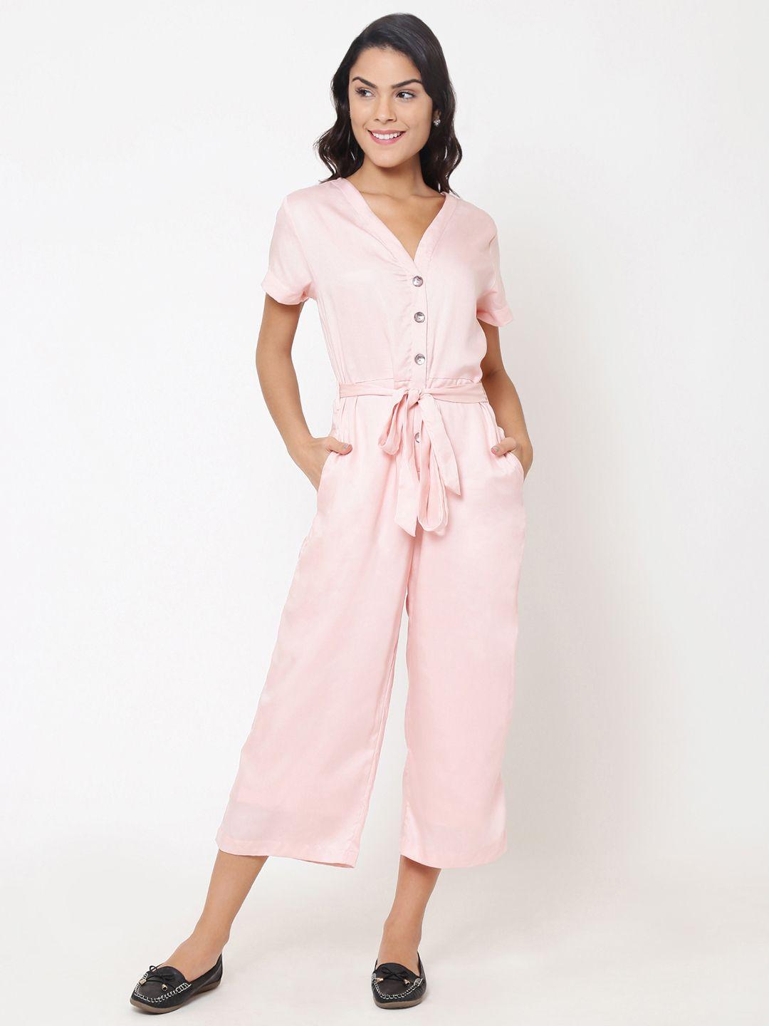 martini pink solid culotte jumpsuit