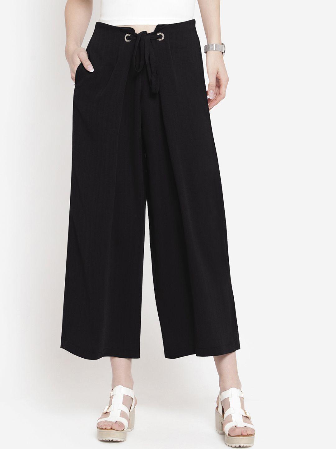 martini women black loose fit solid culottes