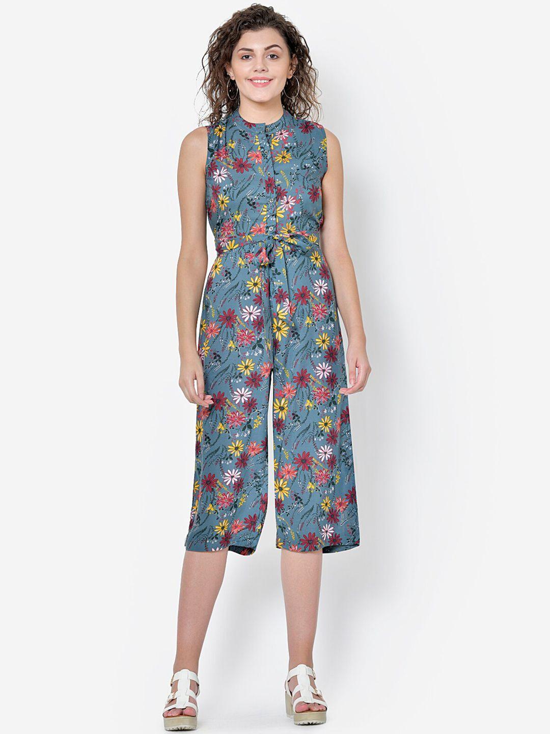 martini women blue floral-print culotte jumpsuit