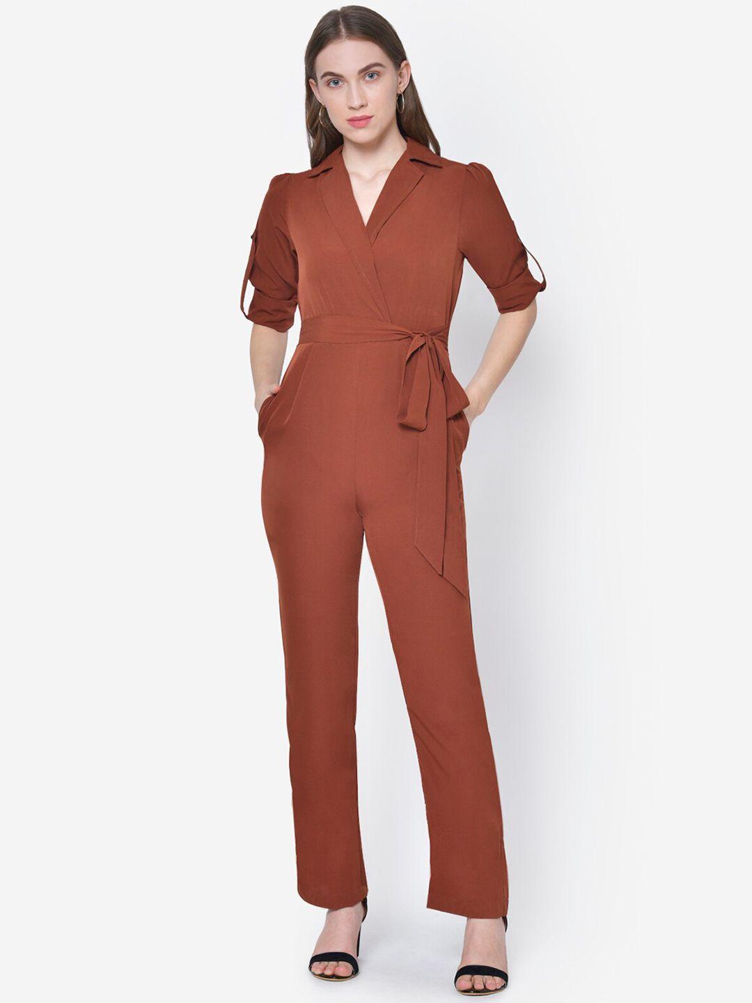 martini women brown solid wrap-up basic jumpsuit