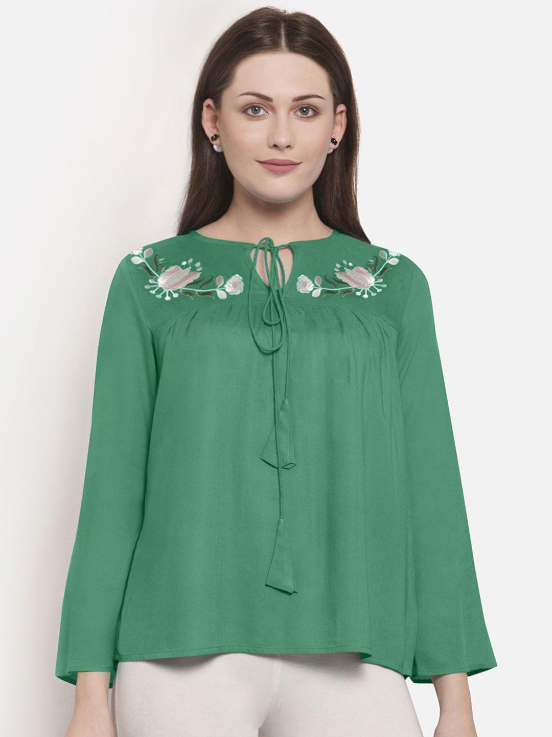 martini women green solid a-line top