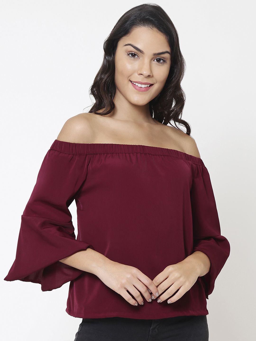 martini women maroon solid bardot top