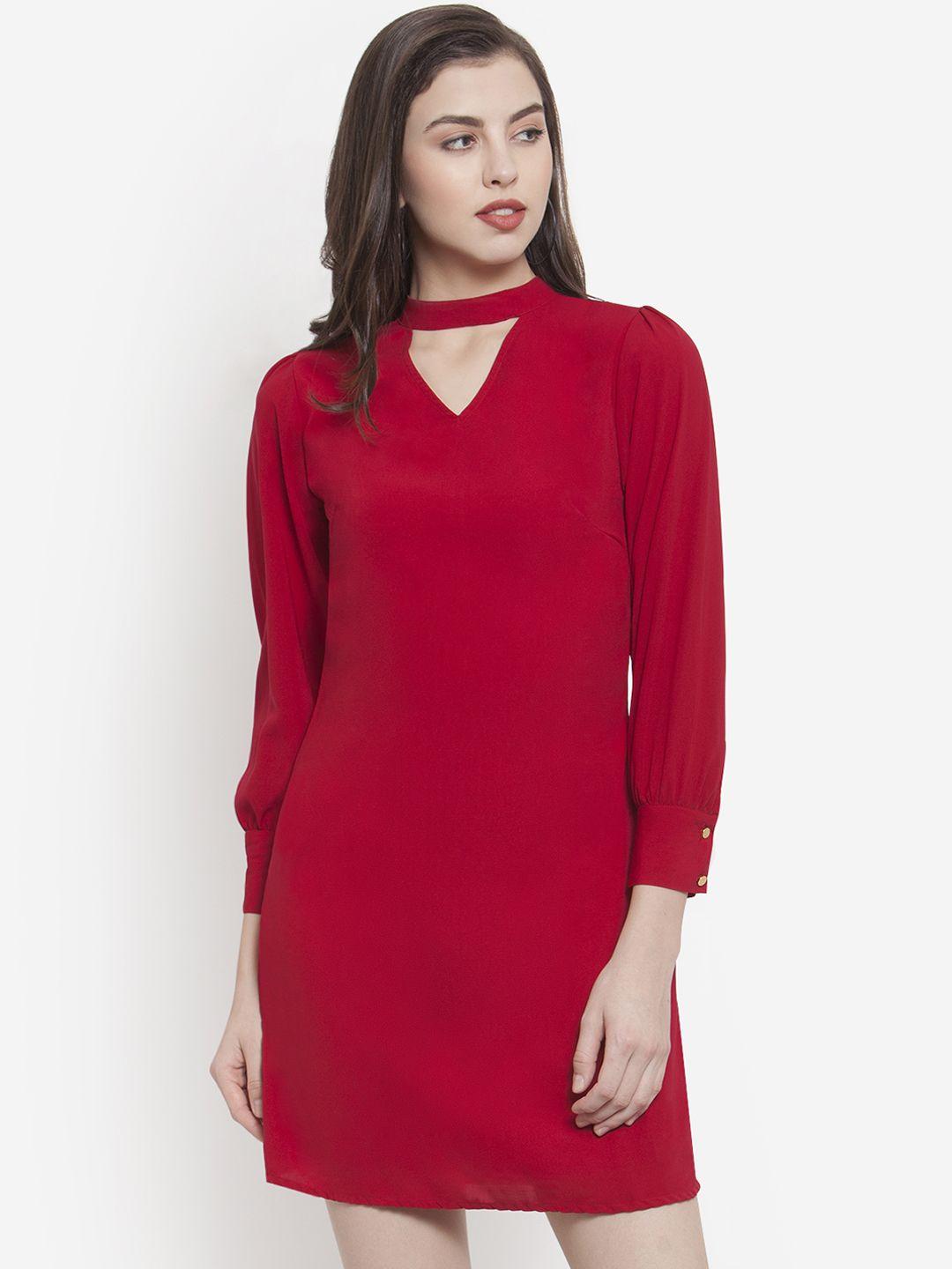 martini women solid red sheath dress