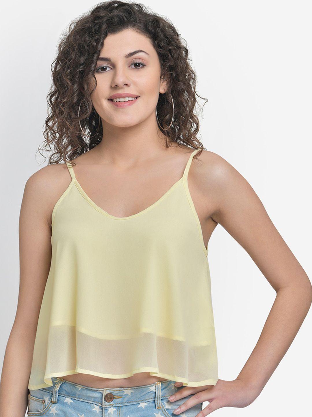 martini women yellow solid a-line crop top
