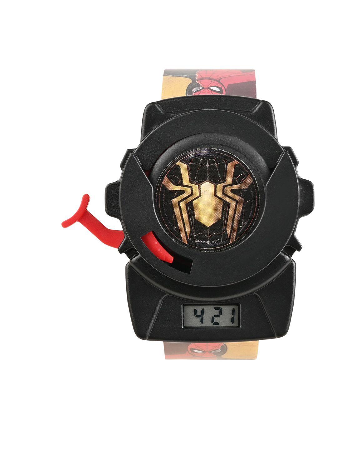 marvel boys black printed dial & straps digital multi function automatic watch trha22130