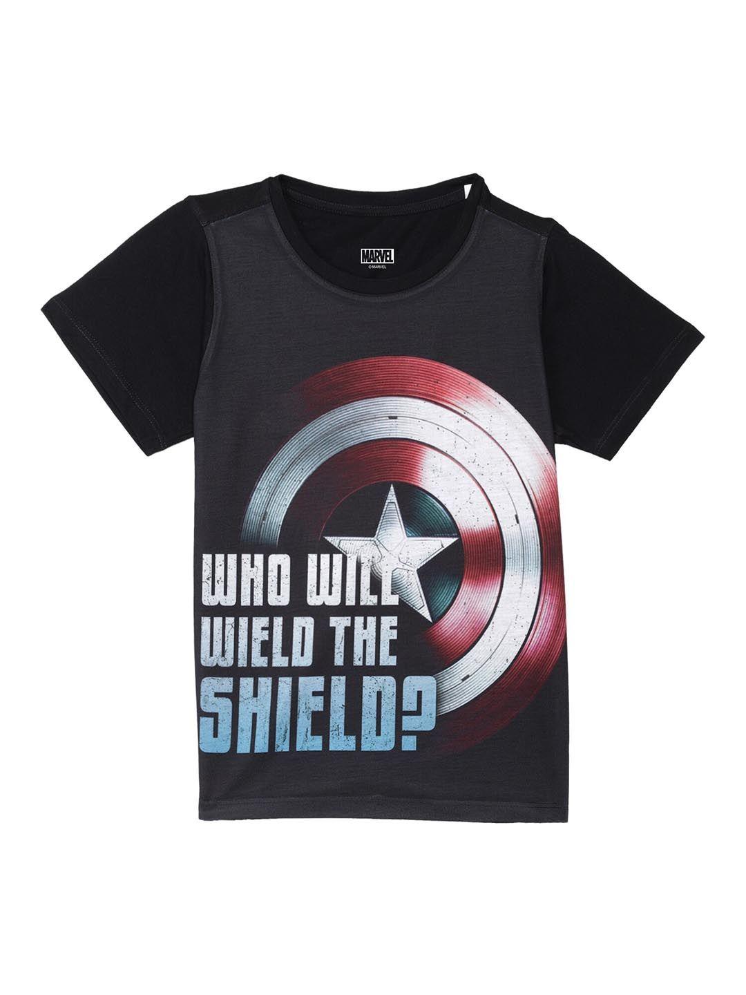 marvel by wear your mind boys black captain america printed t-shirt
