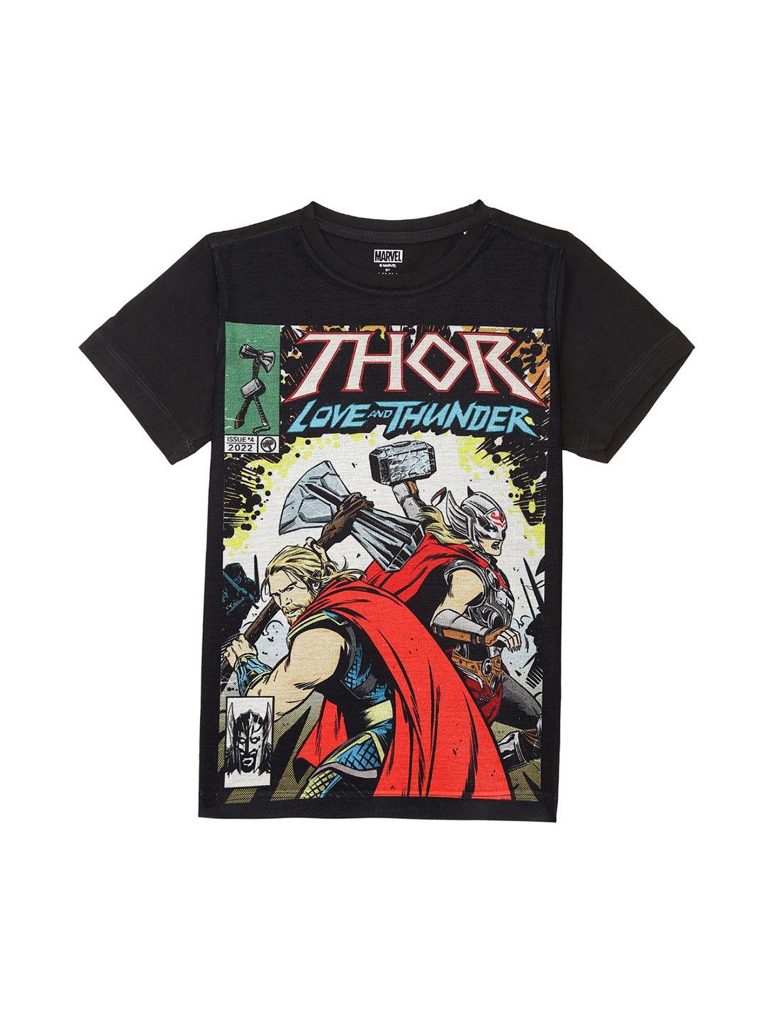 marvel by wear your mind boys black printed outdoor t-shirt 60% cotton