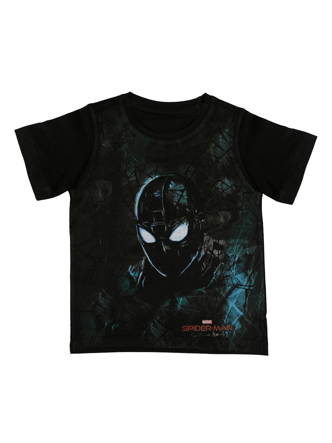 marvel by wear your mind boys black printed round neck t-shirt