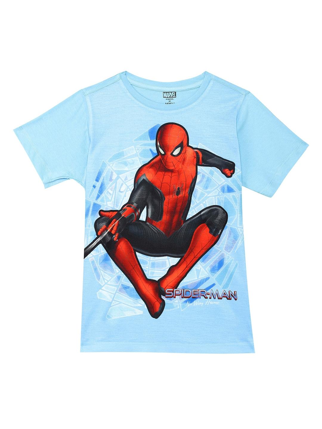 marvel by wear your mind boys blue & red spider-man printed  t-shirt