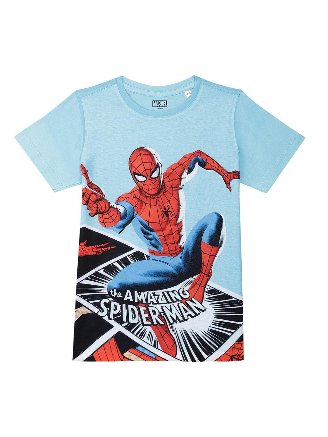 marvel by wear your mind boys blue & red spiderman printed t-shirt