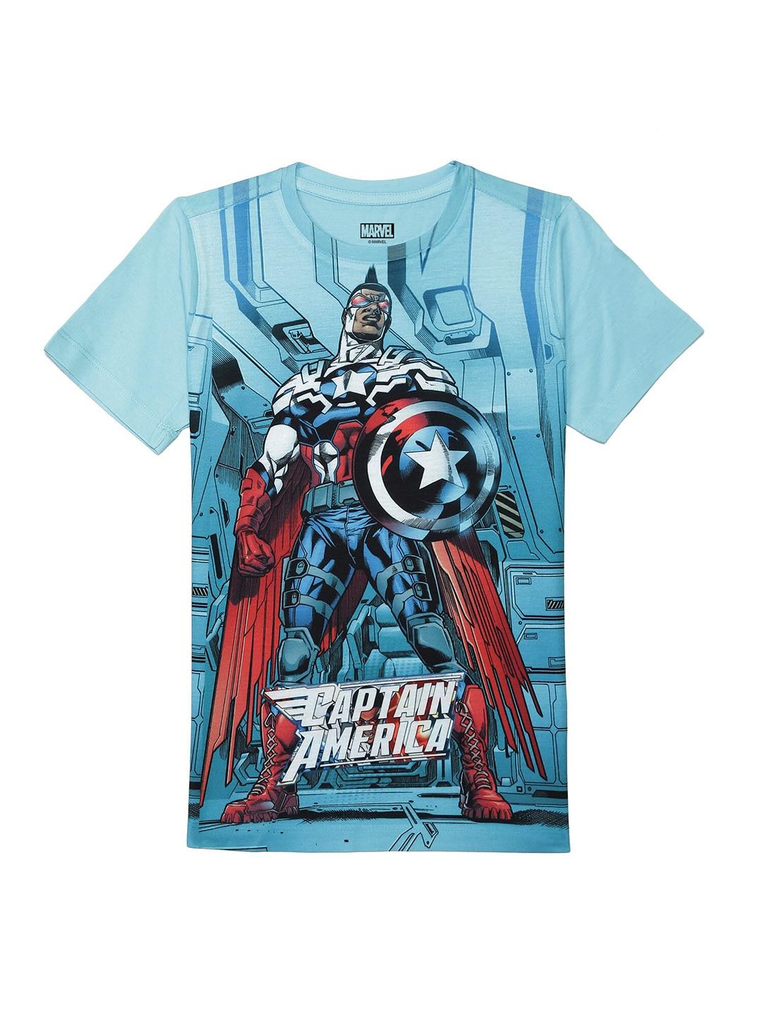 marvel by wear your mind boys blue captain america printed t-shirt