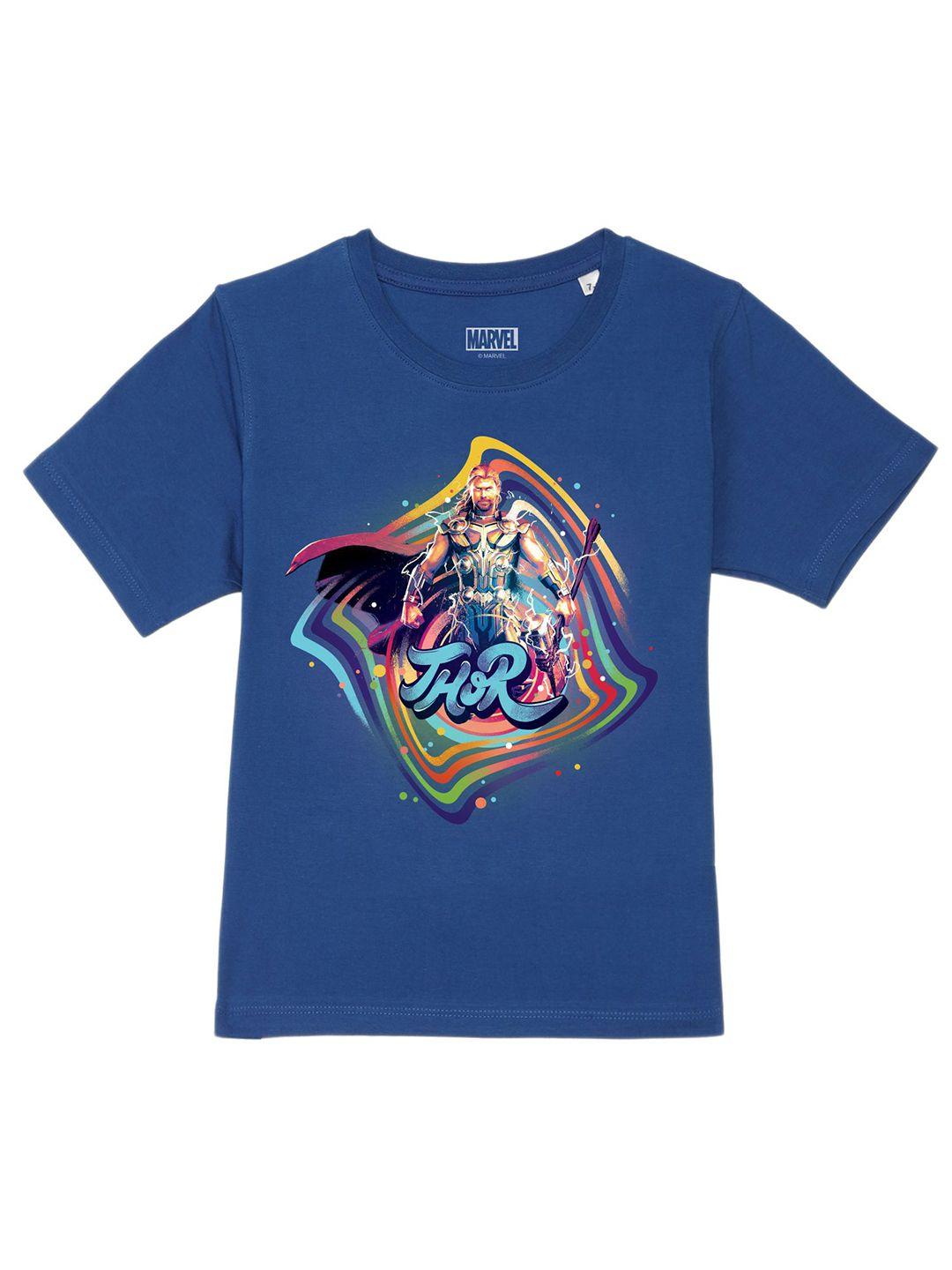marvel by wear your mind boys blue printed raw edge t-shirt
