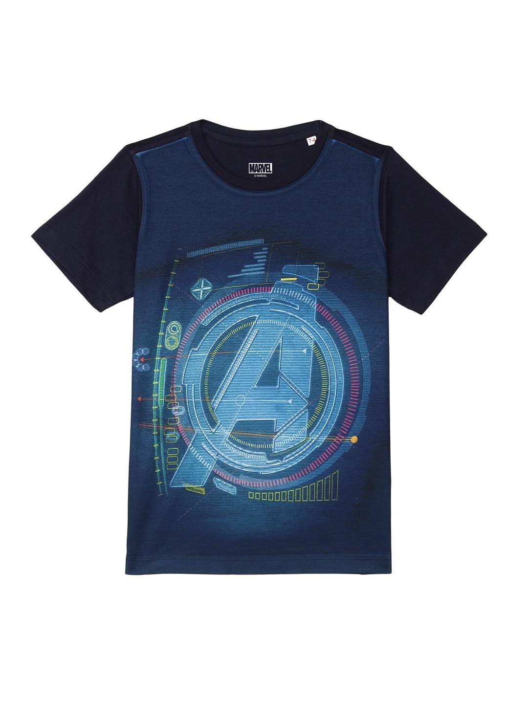 marvel by wear your mind boys navy blue avengers printed t-shirt