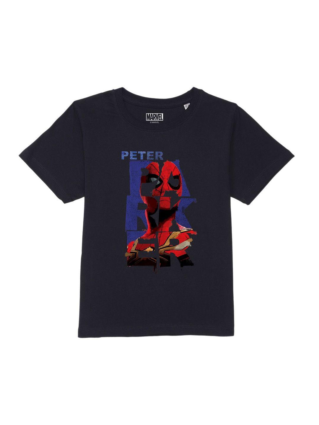 marvel by wear your mind boys navy blue spider man printed pure cotton t-shirt