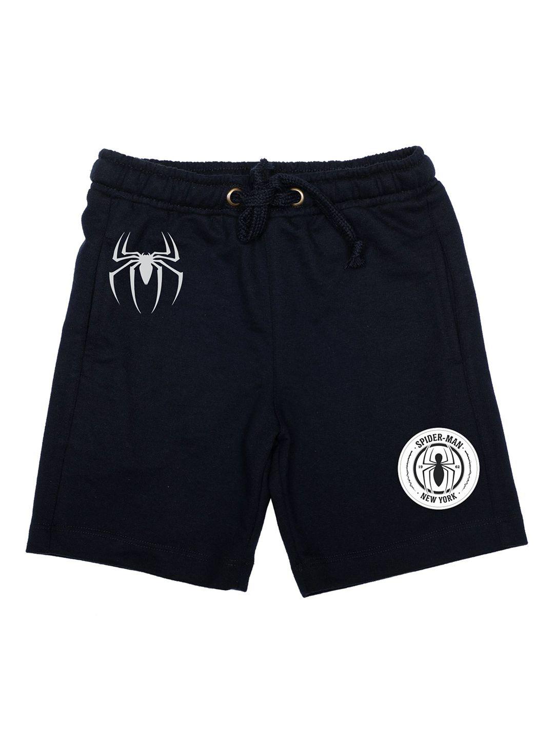 marvel by wear your mind boys navy blue spiderman printed regular fit regular shorts
