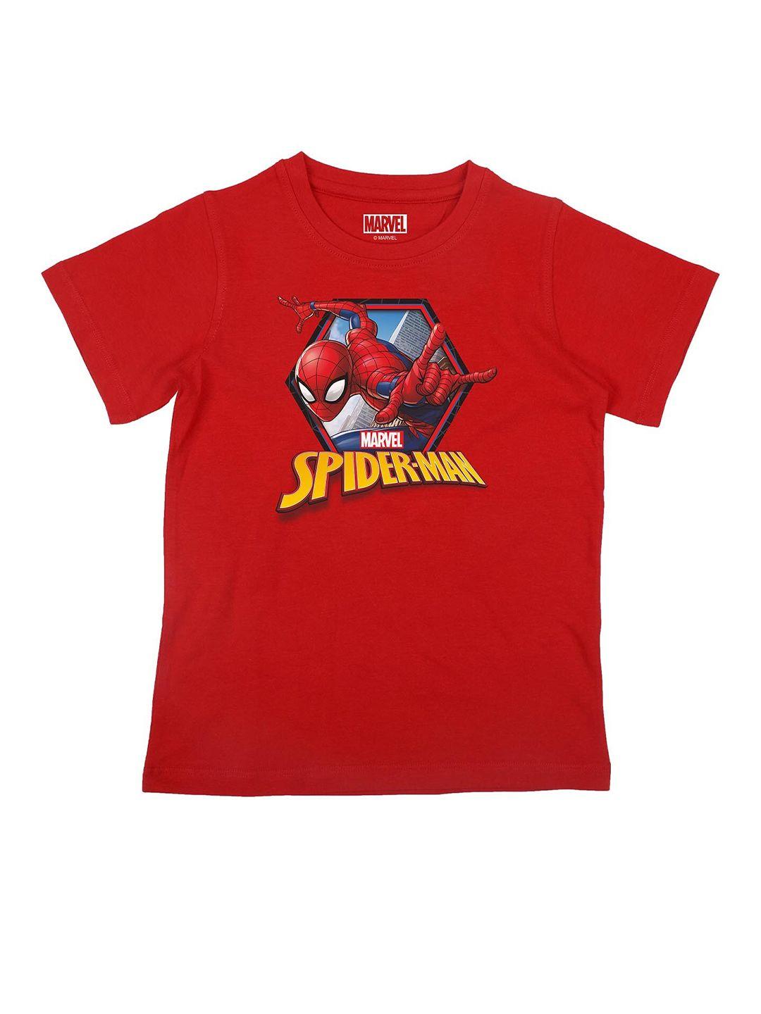 marvel by wear your mind boys red spiderman printed cotton t-shirt