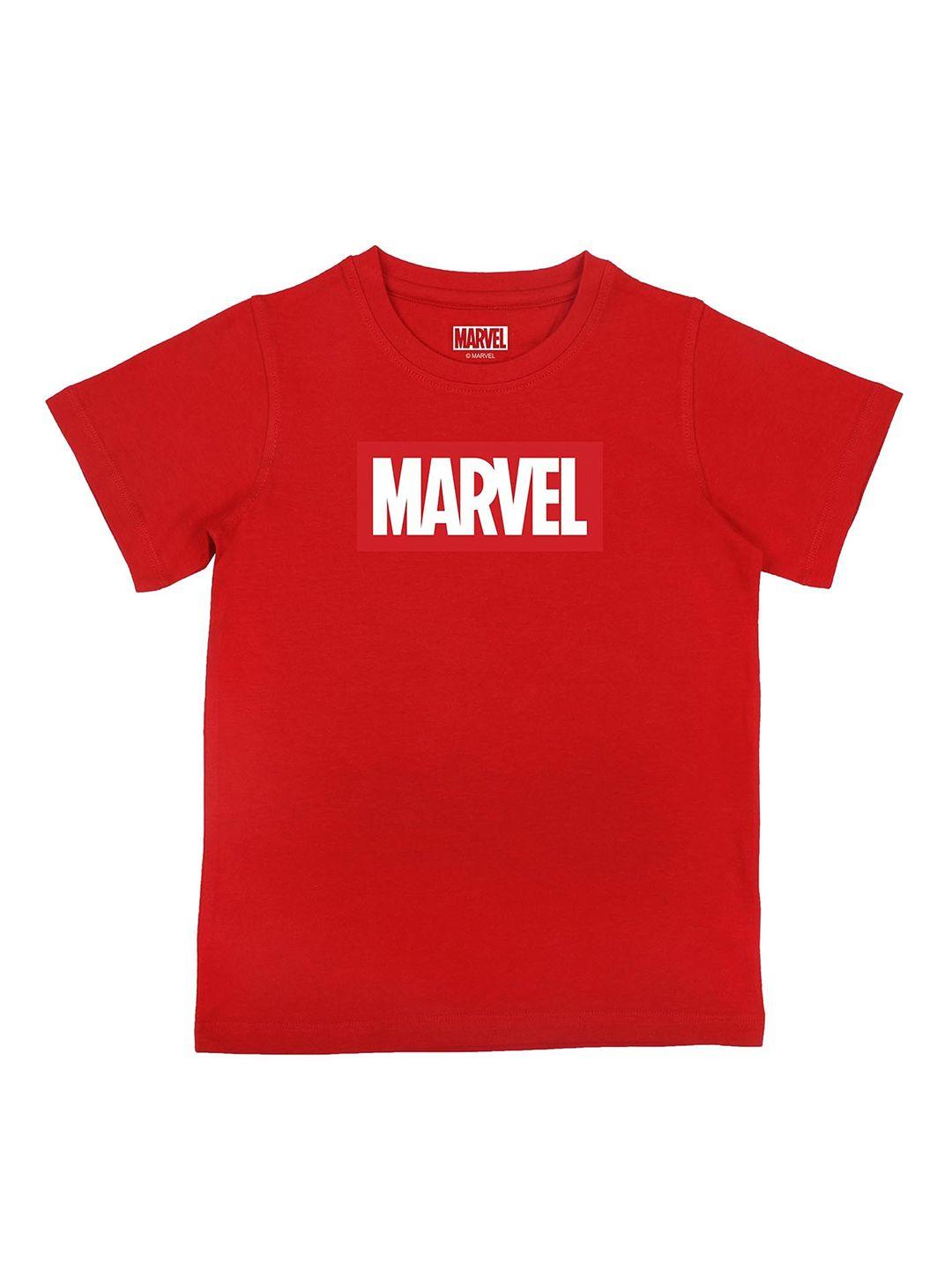 marvel by wear your mind boys red typography printed avengers cotton t-shirt