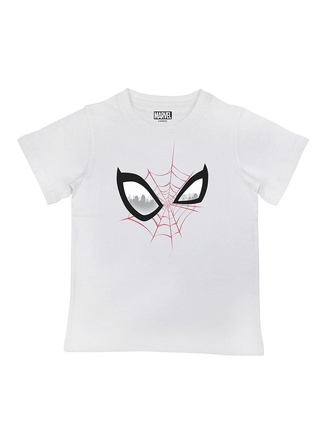 marvel by wear your mind boys white spiderman printed cotton pure cotton t-shirt