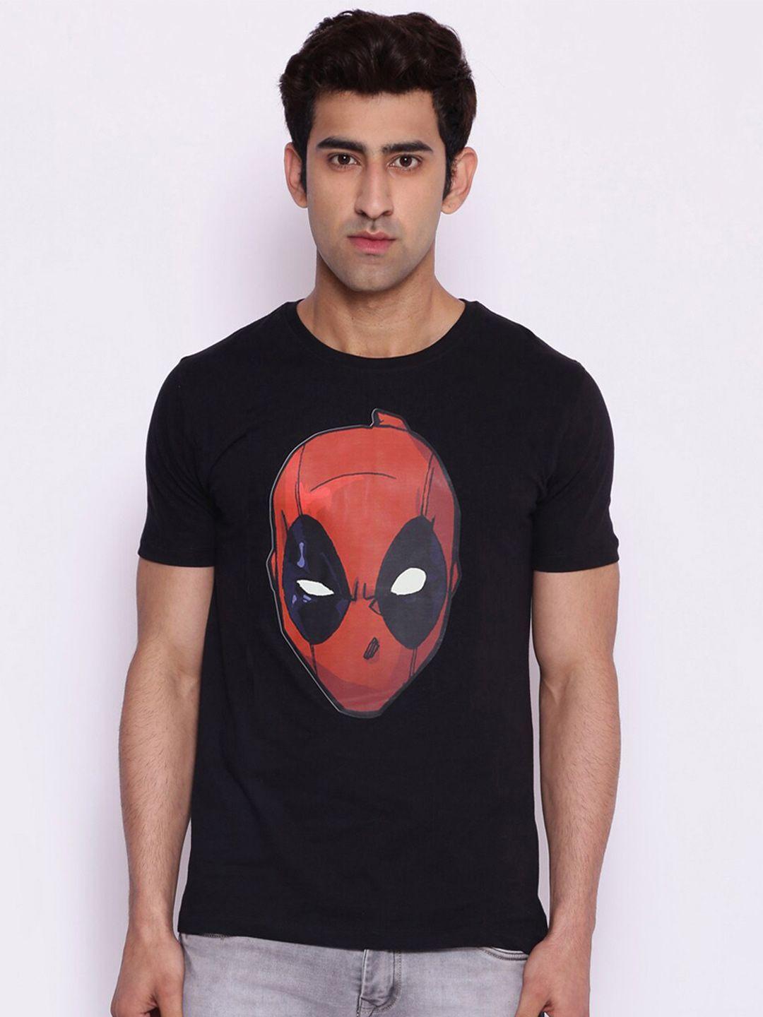 marvel by wear your mind men black  red deadpool printed pure cotton t-shirt