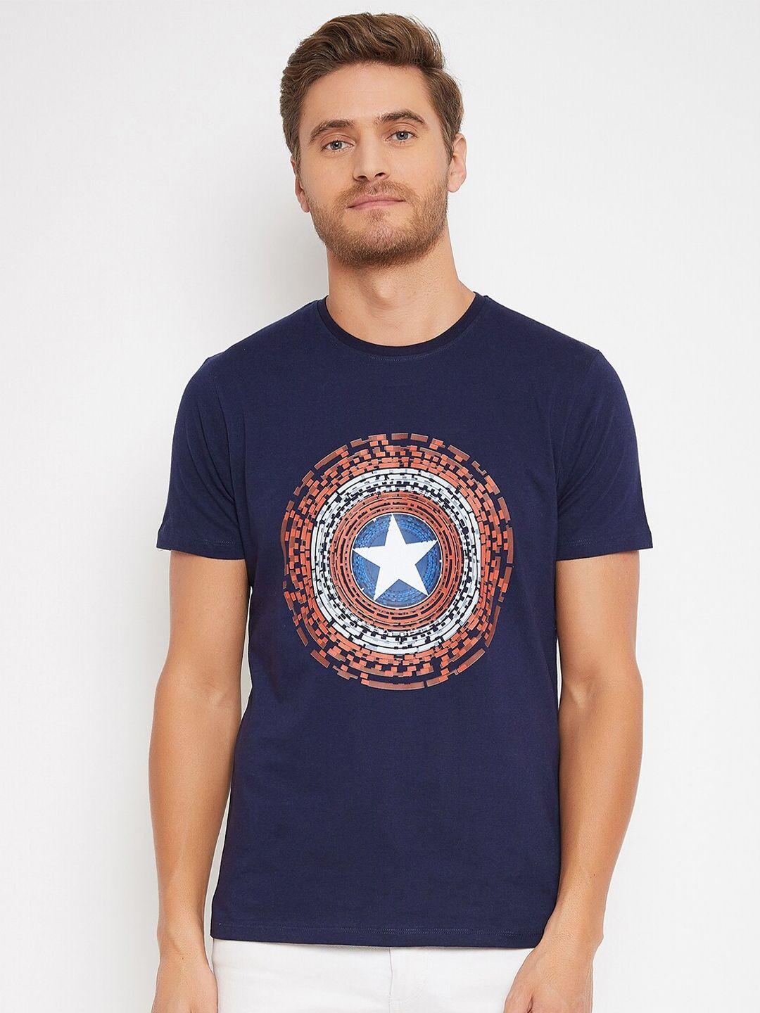 marvel by wear your mind men navy blue  red captain america printed pure cotton t-shirt