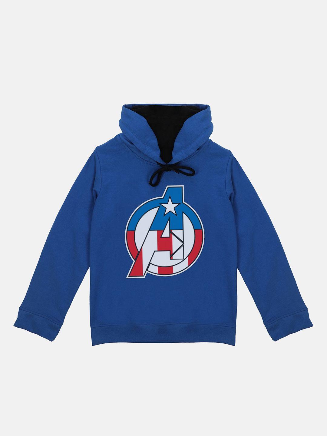 marvel avengers boys blue printed hooded sweatshirt with attached face covering