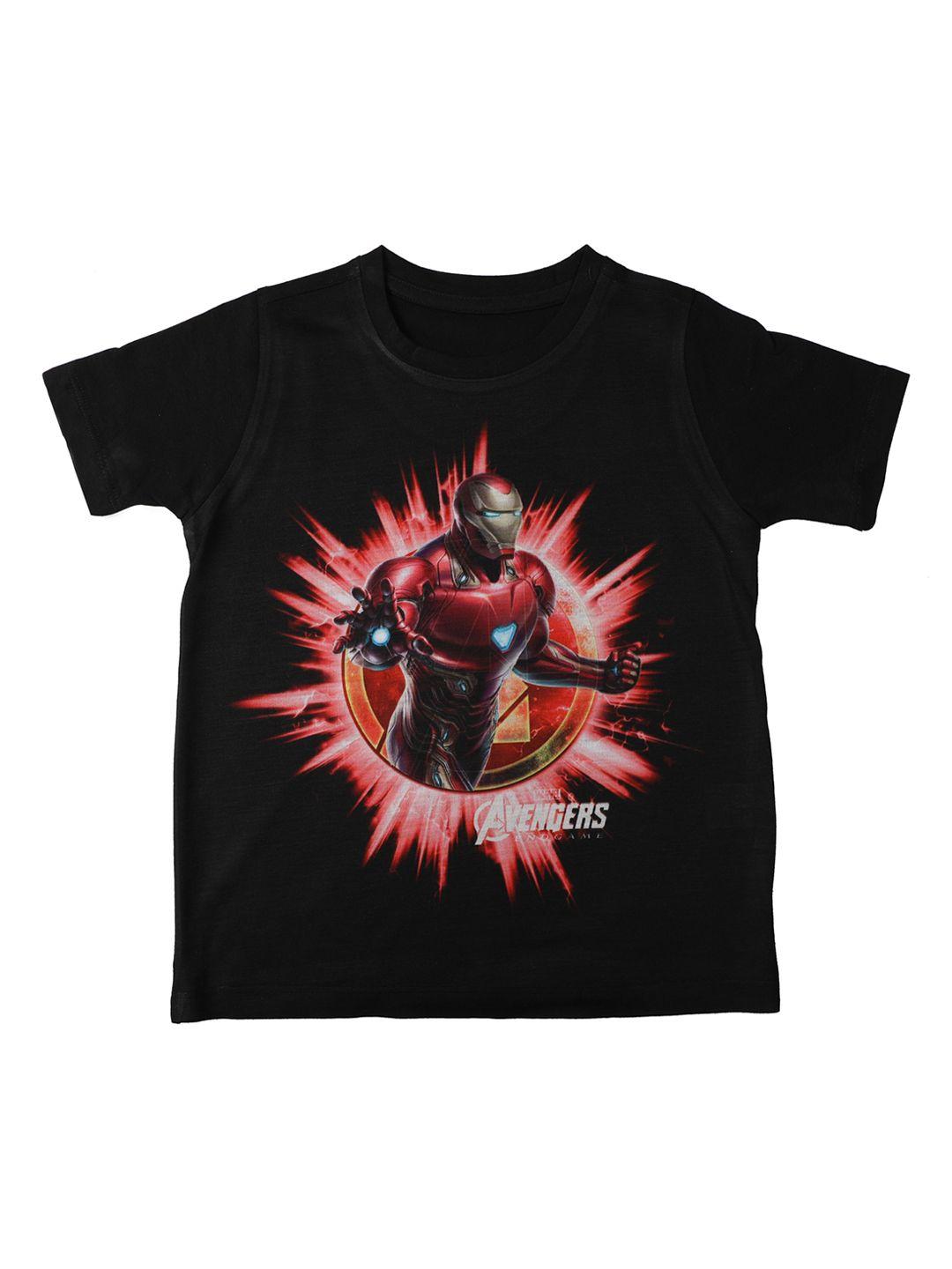 marvel by wear your mind boys black iron man printed round neck t-shirt