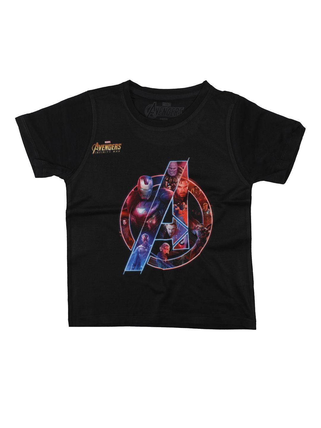 marvel by wear your mind boys black printed round neck t-shirt