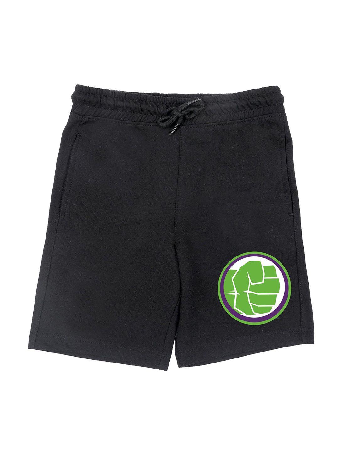 marvel by wear your mind boys black regular fit superhero printed hulk cotton shorts