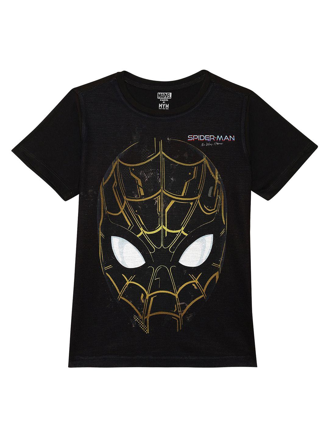 marvel by wear your mind boys black spider-man printed t-shirt