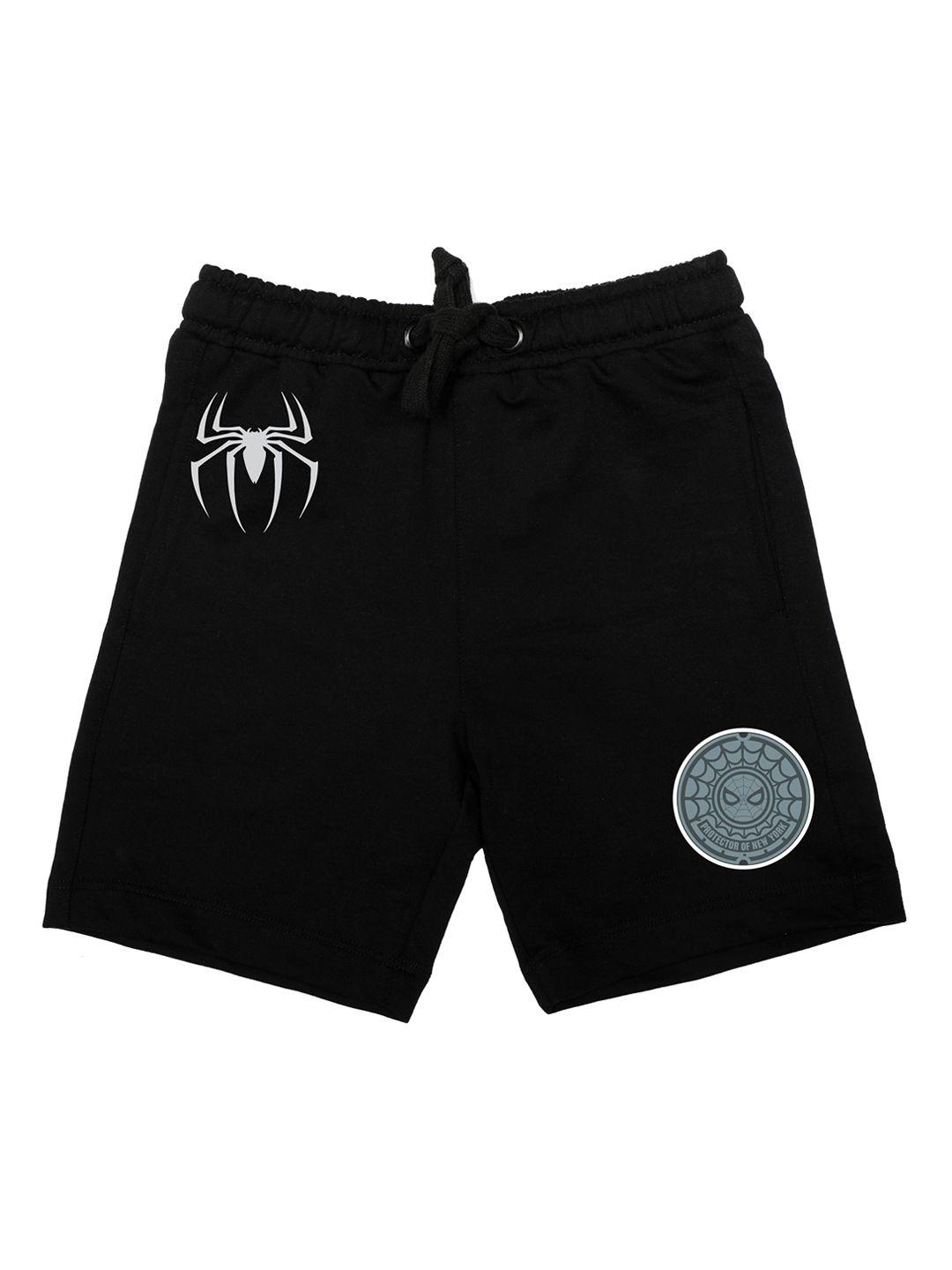 marvel by wear your mind boys black spiderman printed regular fit regular shorts