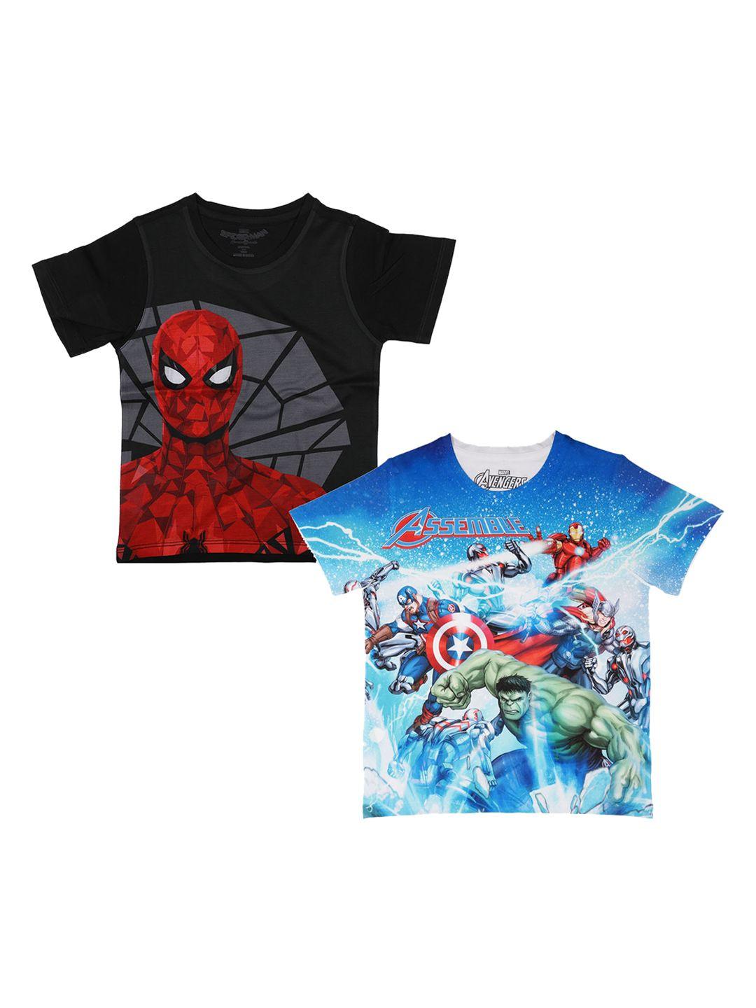 marvel by wear your mind boys black spiderman printed round neck t-shirt