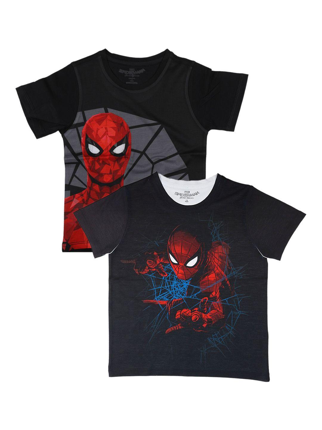 marvel by wear your mind boys black spiderman printed round neck t-shirt