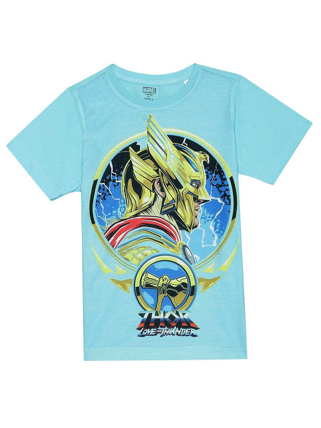marvel by wear your mind boys blue printed applique outdoor t-shirt 60% cotton